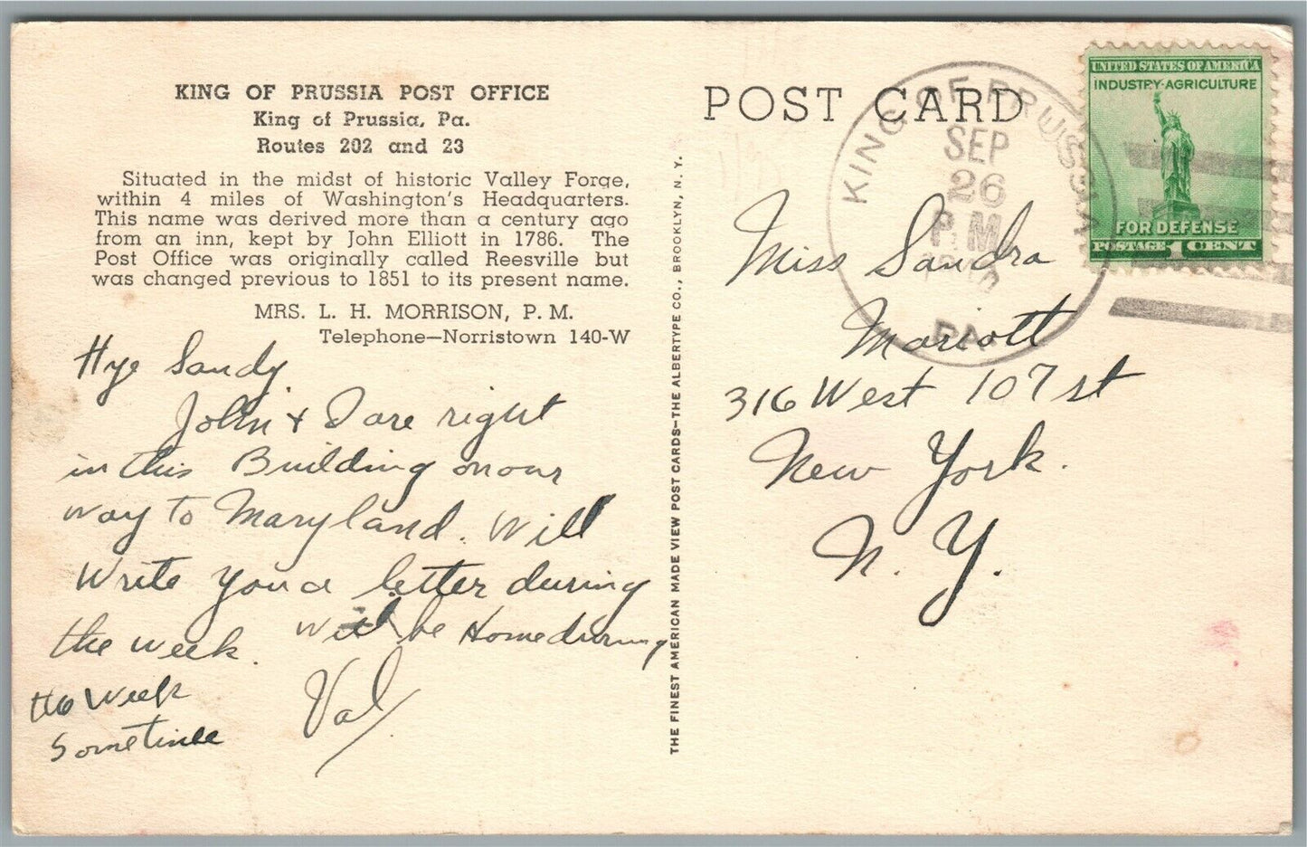 KING OF PRUSSIA PA ANTIQUE SHOP AND POST OFFICE VINTAGE POSTCARD