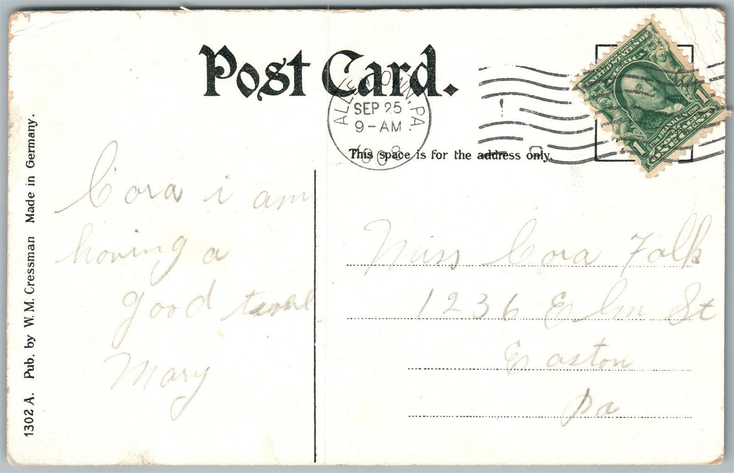 ALLENTOWN PA BIRD'S EYE VIEW 1908 ANTIQUE POSTCARD