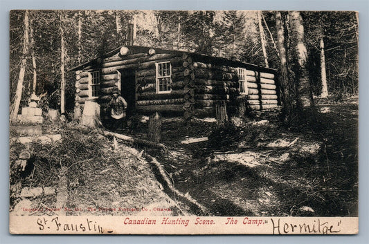 CANADIAN HUNTING CAMP ANTIQUE POSTCARD
