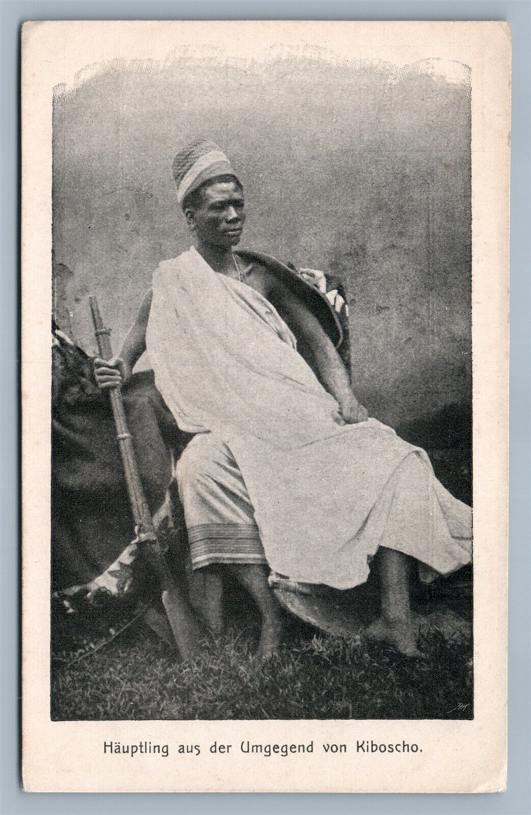 TANZANIA AFRICA KIBOSHO CHIEFTAIN w/ RIFLE ANTIQUE POSTCARD