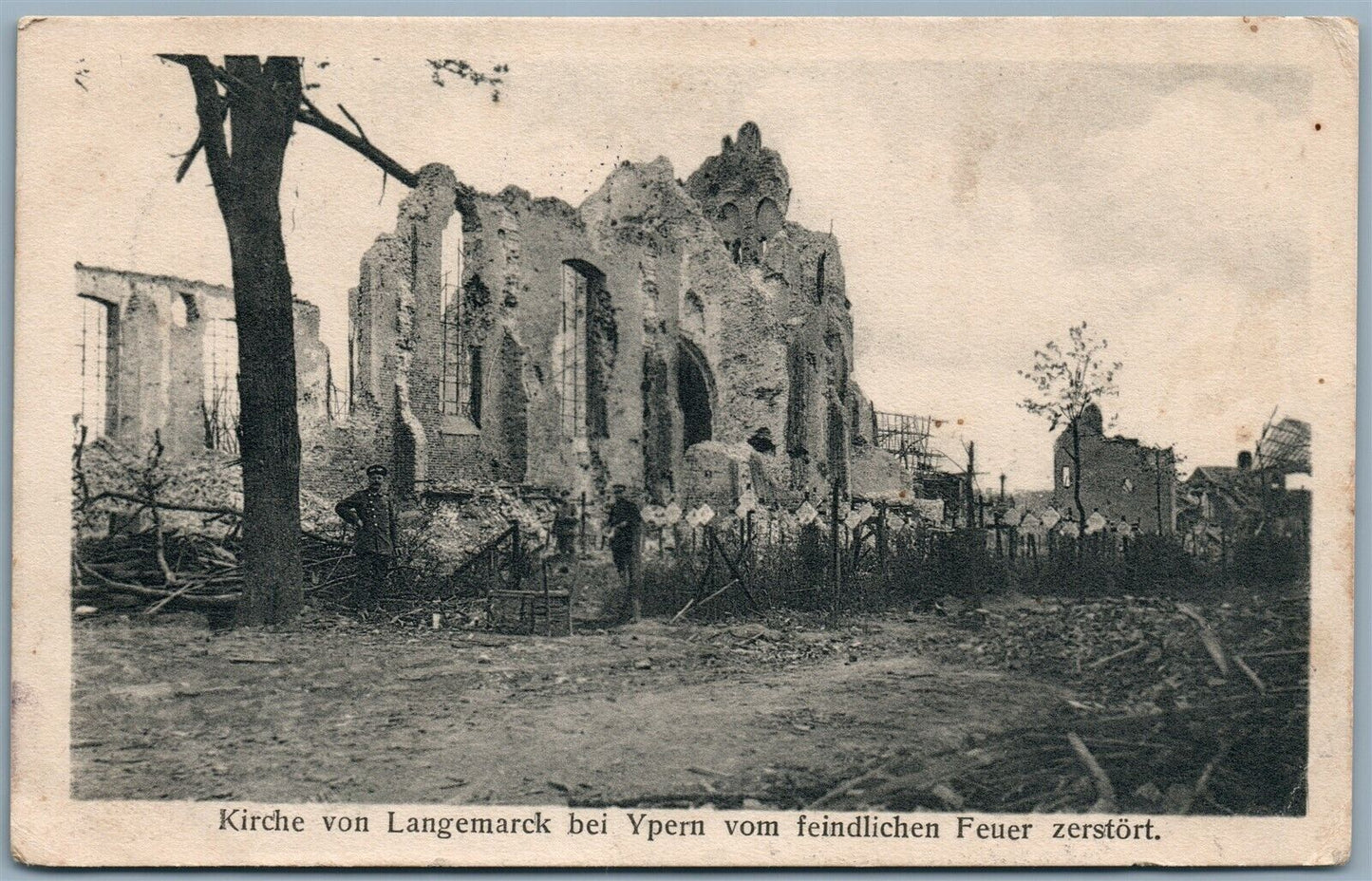 MILITARY GERMAN WWI ERA 1916 ANTIQUE POSTCARD DESTROYED CHURCH