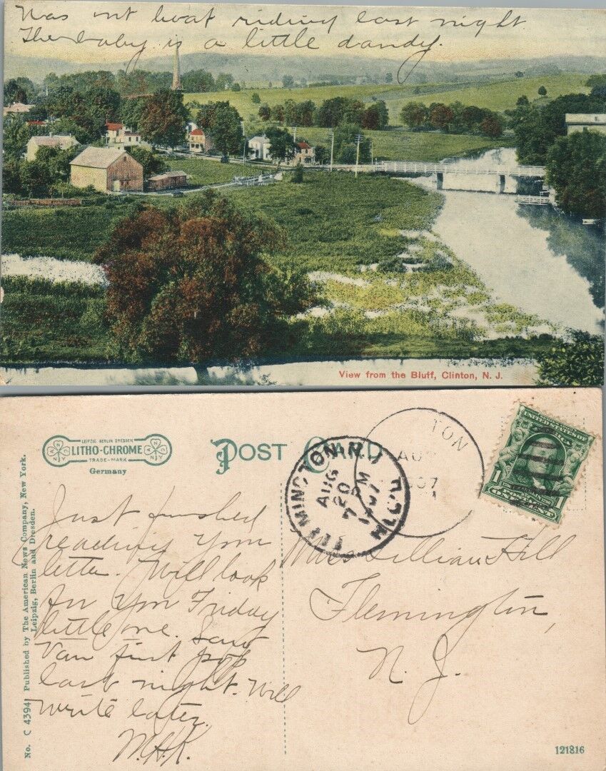 ANTIQUE 1907 POSTCARD VIEW FROM THE BLUFF CLINTON N.J.