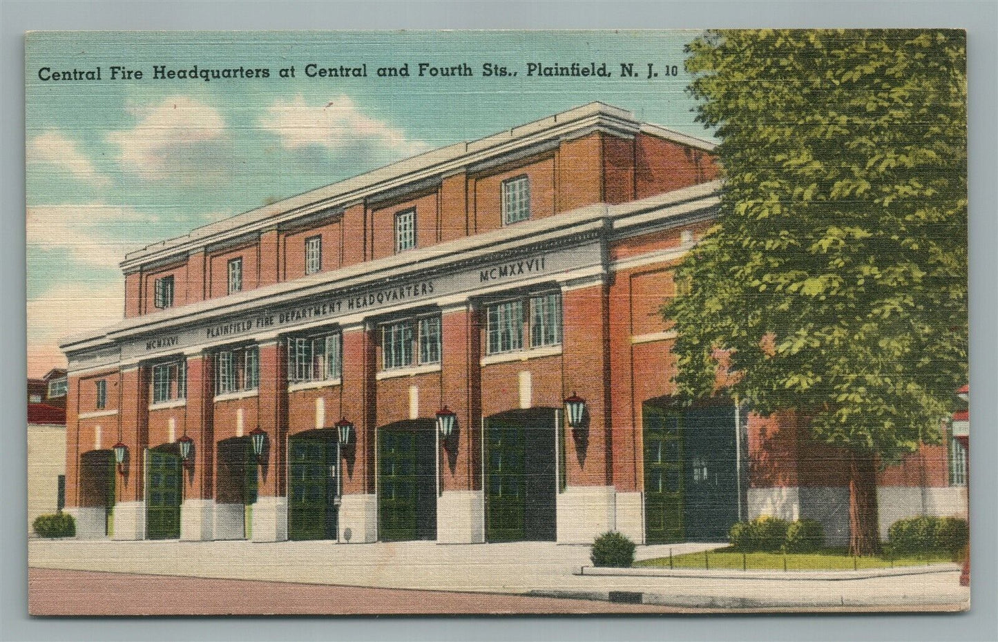 PLAINFIELD NJ FIRE HEADQUARTERS VINTAGE POSTCARD