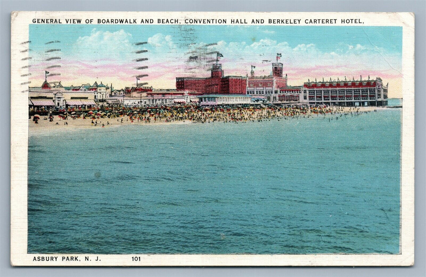 ASBURY PARK NJ BOARDWALK CONVENTION HALL BERKELEY CARTERET ANTIQUE POSTCARD