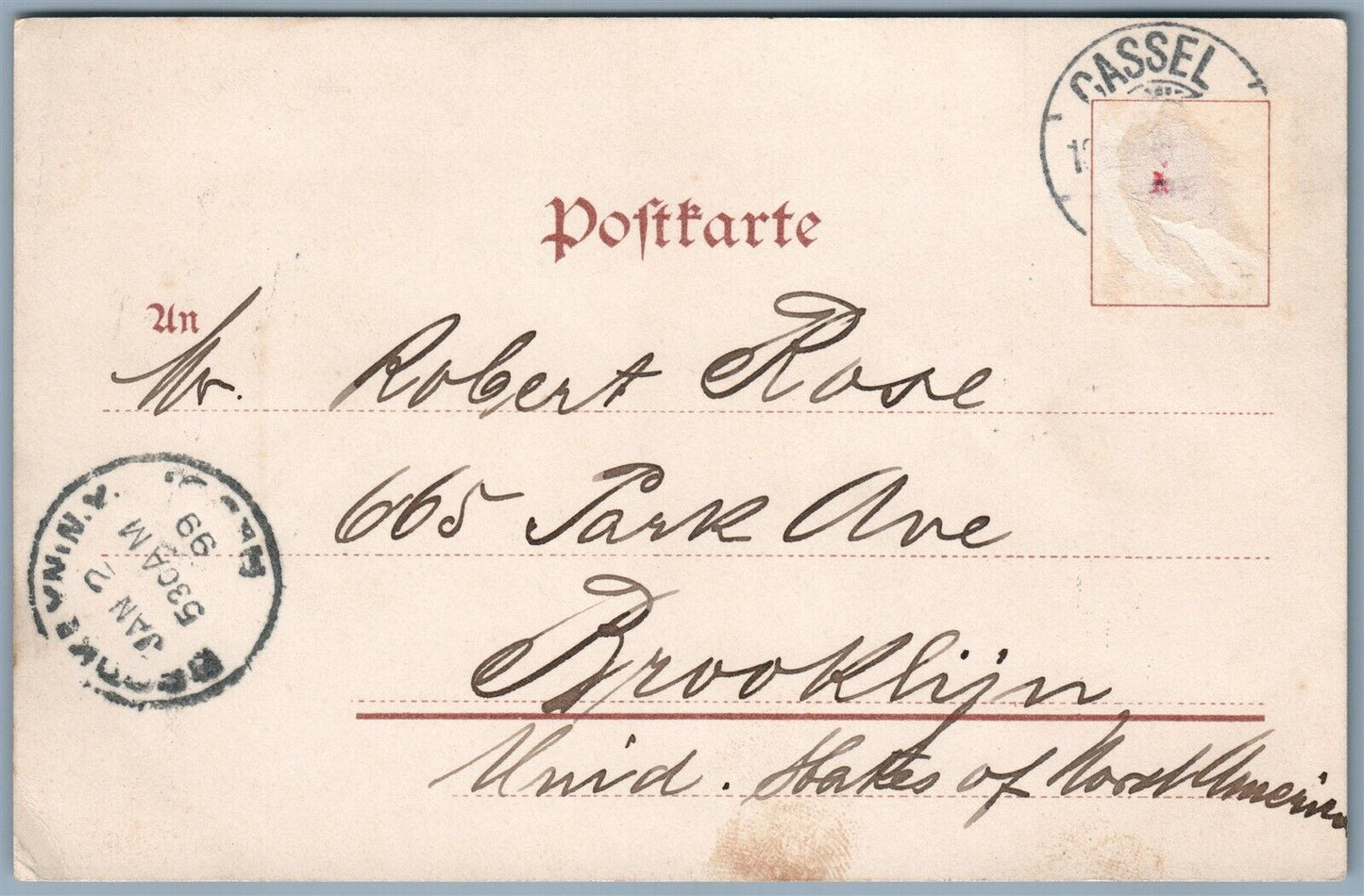 GRUSS AUS CASSEL GERMANY UNDIVIDED 1899 ANTIQUE POSTCARD