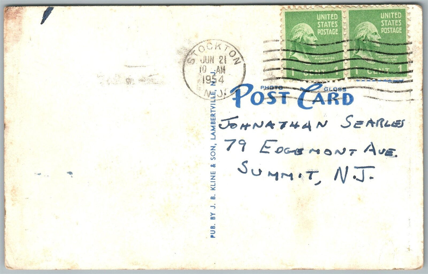 STOCKTON NJ BRIDGE OVER DELAWARE 1954 VINTAGE POSTCARD