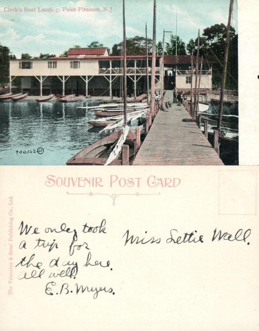 POINT PLEASANT N.J. CLARK'S BOAT LANDING UNDIVIDED ANTIQUE POSTCARD