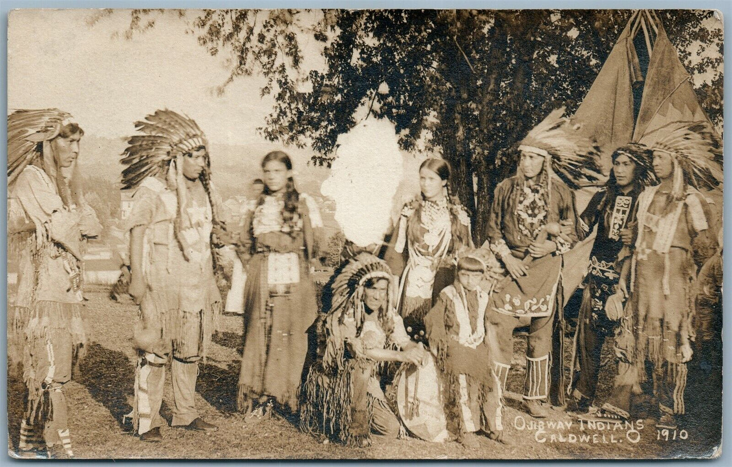 OJIBWAY INDIANS CALDWELL OH 1910 ANTIQUE REAL PHOTO POSTCARD RPPC
