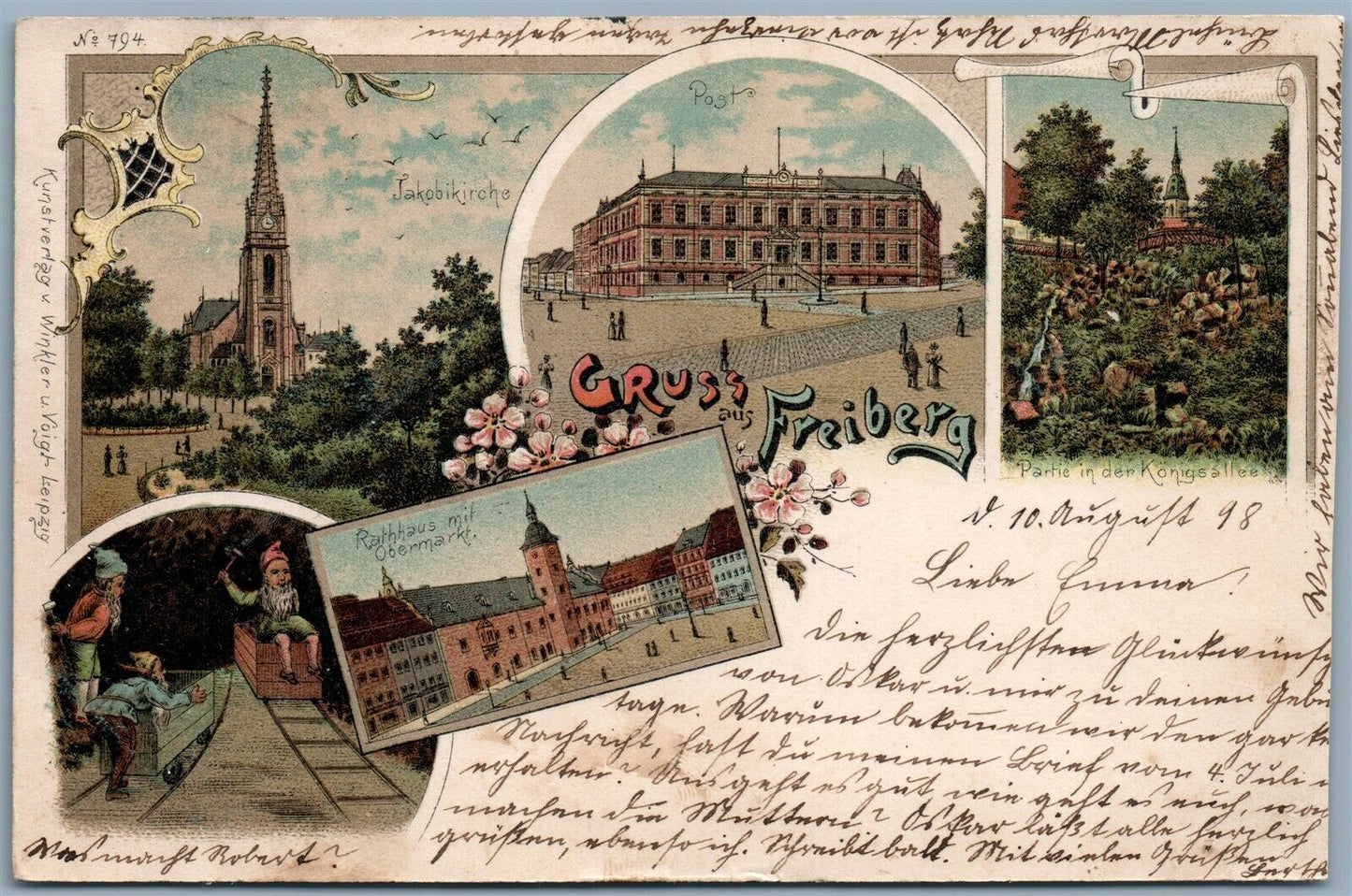 GRUSS AUS FREIBERG GERMANY UNDIVIDED 1898 ANTIQUE POSTCARD