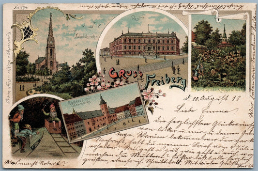 GRUSS AUS FREIBERG GERMANY UNDIVIDED 1898 ANTIQUE POSTCARD