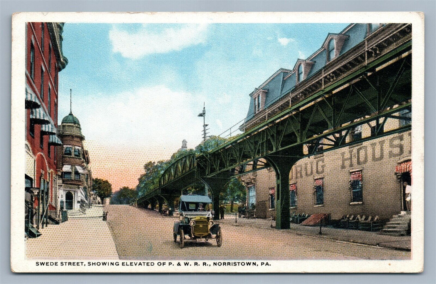 NORRISTOWN PA SWEDE STREET ANTIQUE POSTCARD ELEVATED RAILROAD