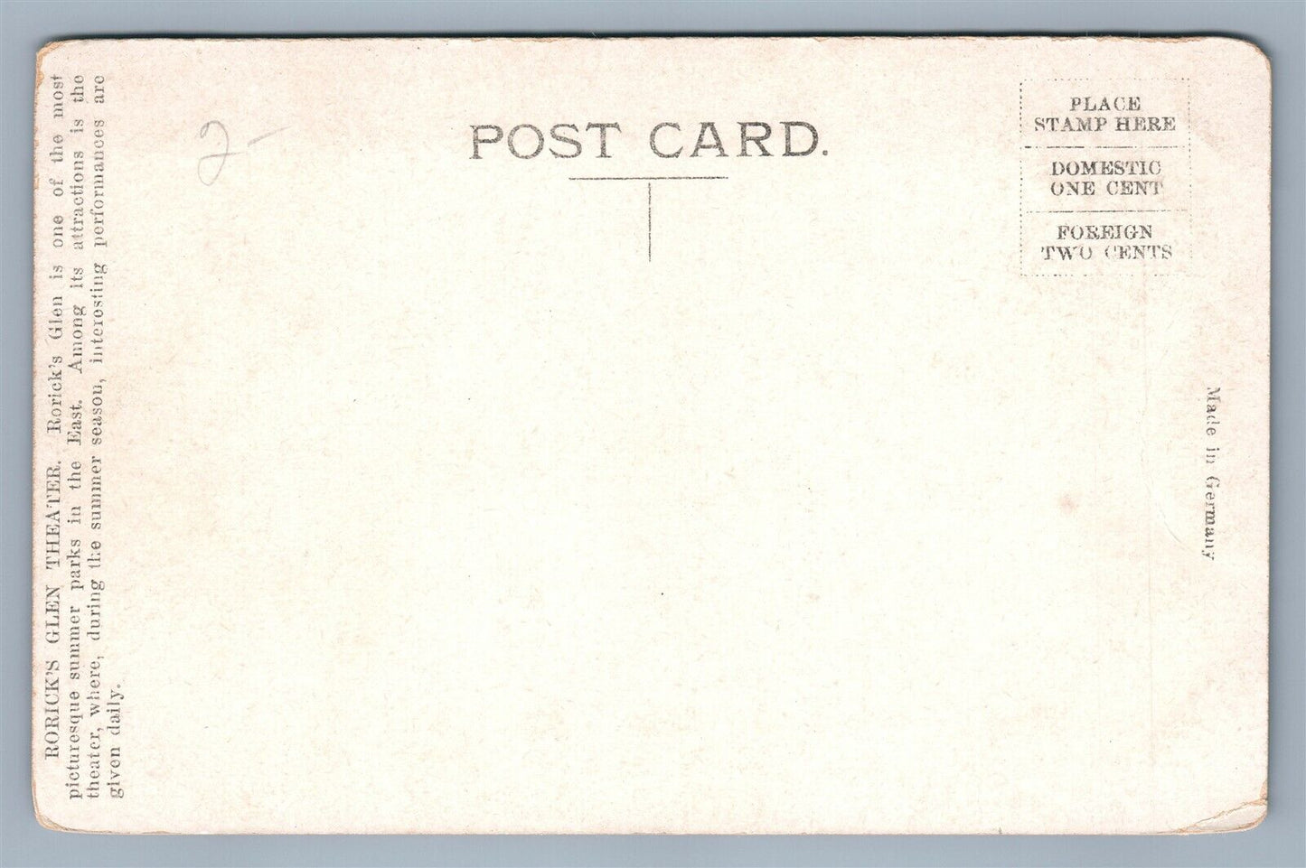 ELMIRA NY RORICK'S GLEN THEATER ANTIQUE POSTCARD