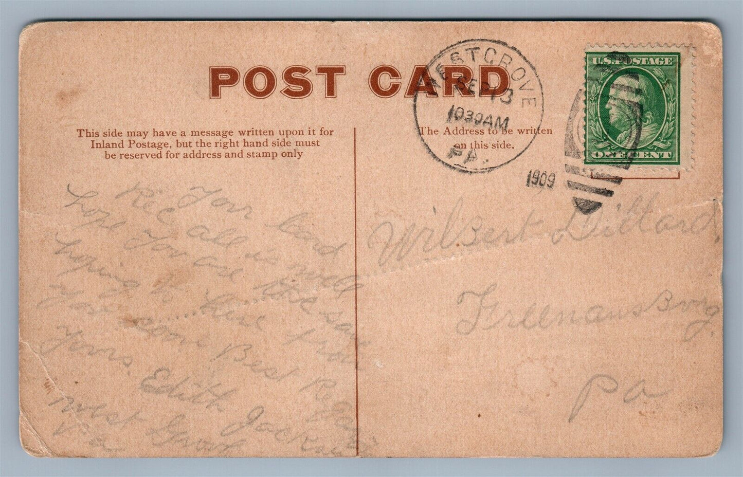 AVONDALE PA PRESBYTERIAN CHURCH ANTIQUE POSTCARD w/ CORK CANCEL