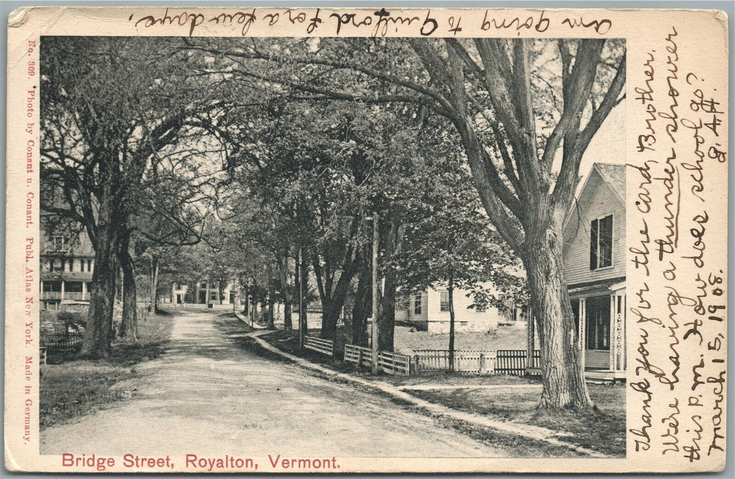 ROYALTON VT BRIDGE STREET ANTIQUE POSTCARD