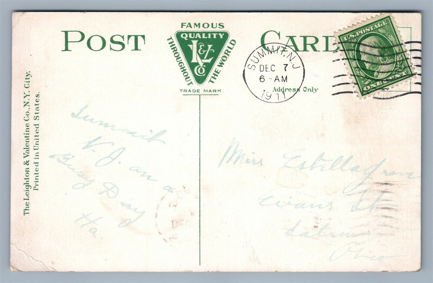 SUMMIT NJ SPRINGFIELD AVENUE ANTIQUE POSTCARD