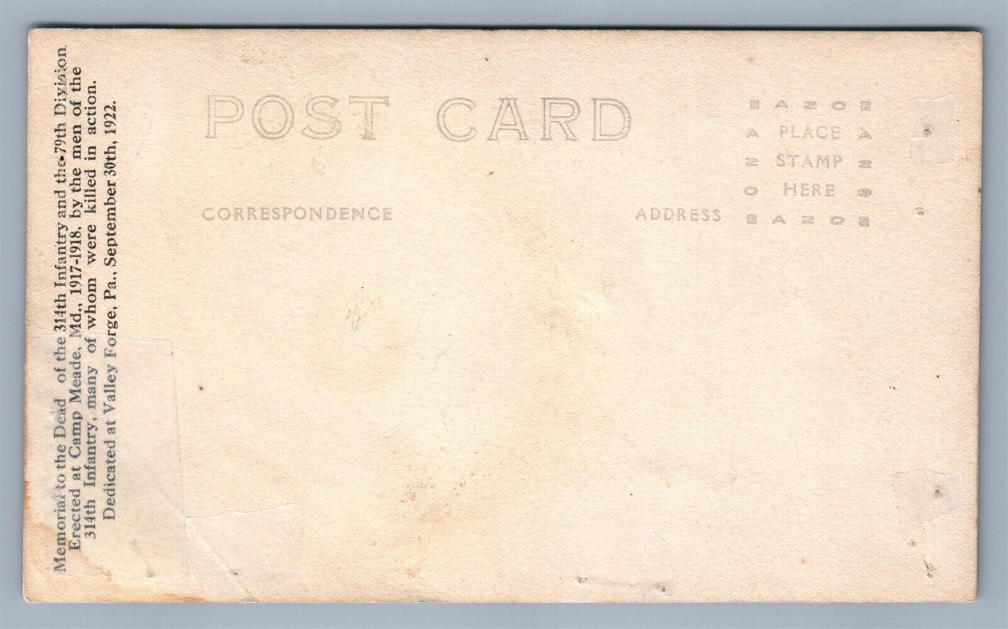 CAMP MEADE MD MEMORIAL to DEAD WWI ANTIQUE REAL PHOTO POSTCARD RPPC