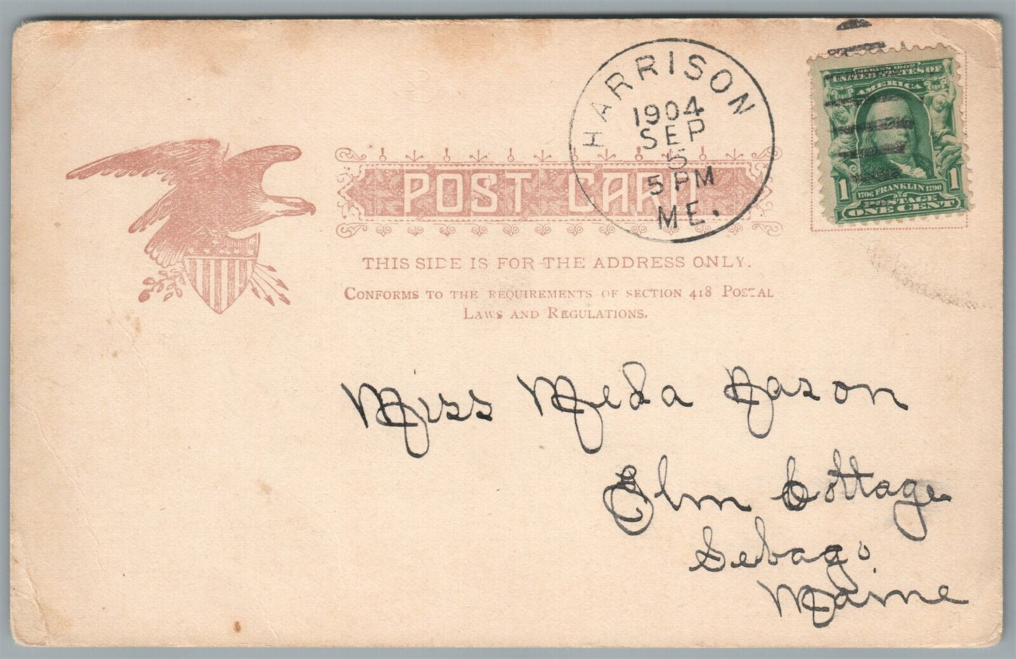 HARRISON ME ELMS INN & FRONT STREET ANTIQUE POSTCARD