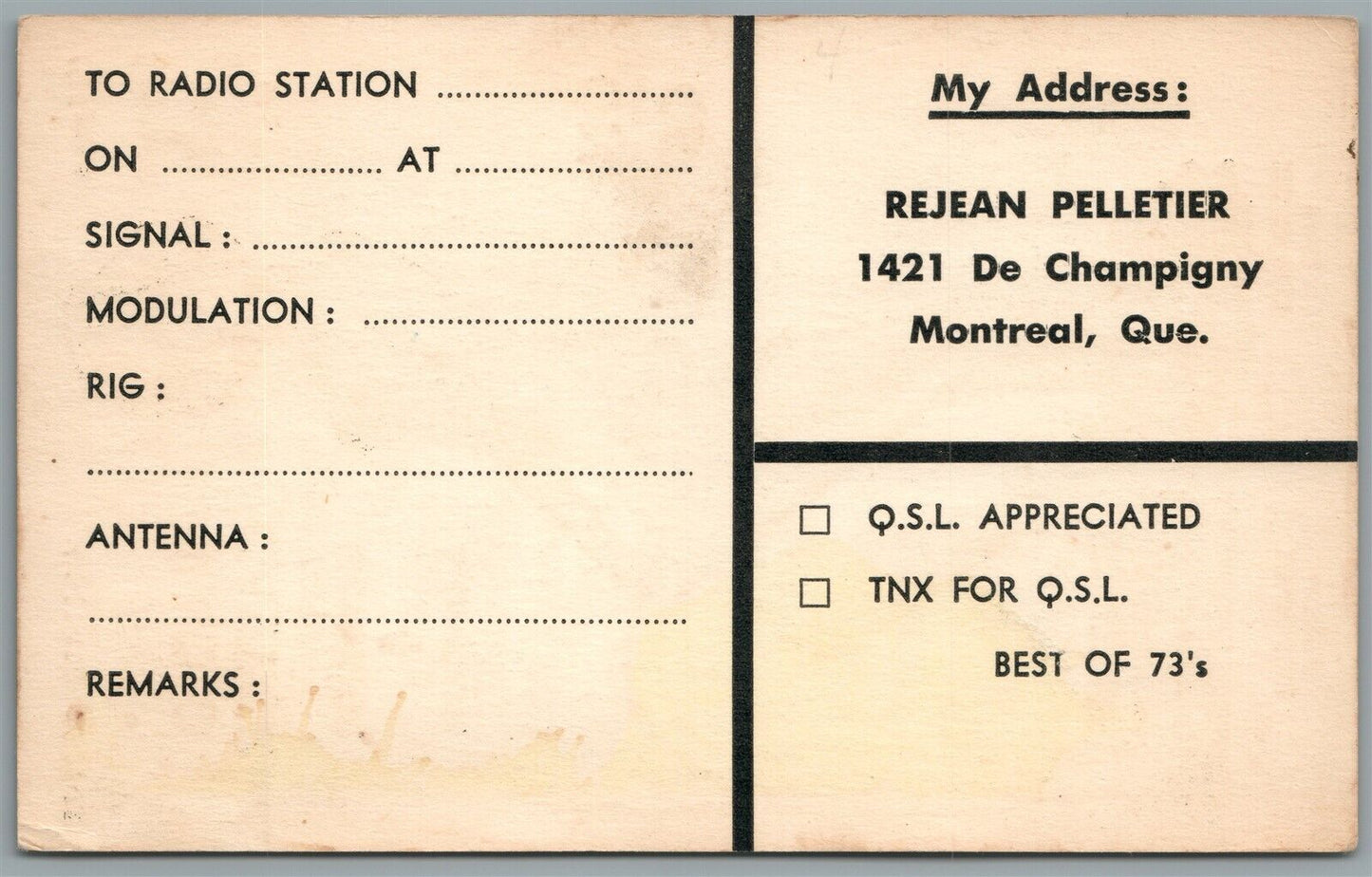 CANADA RADIO CASTOR CARD VINTAGE POSTCARD