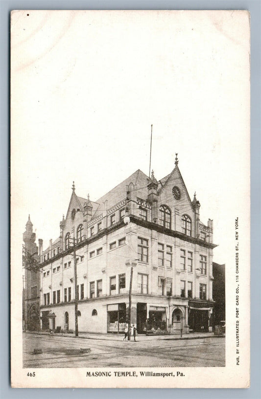 WILLIAMSPORT PA MASONIC TEMPLE ANTIQUE POSTCARD