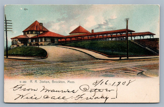 BROCKTON MA RAILROAD STATION ANTIQUE POSTCARD RAILWAY DEPOT