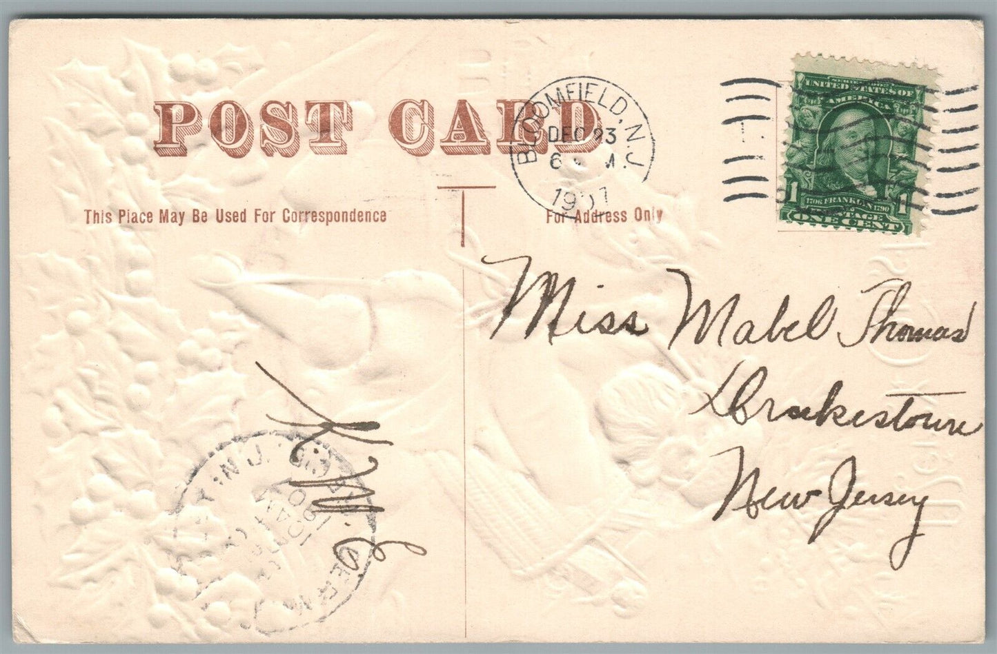 SANTA RIDING HORSE MERRY CHRISTMAS EMBOSSED ANTIQUE POSTCARD