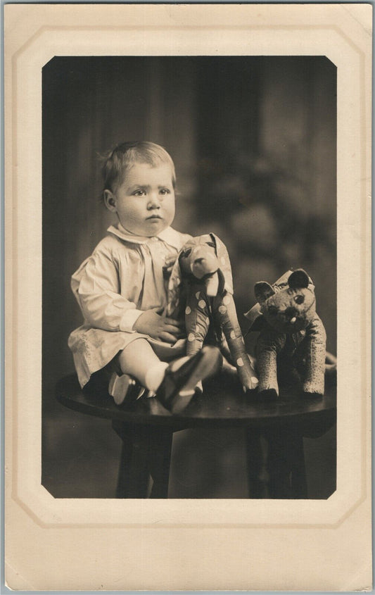 LITTLE BOY w/ TOYS ANTIQUE PHOTO