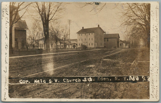 EDEN NY CORNER MAIN & WEST CHURCH STREET ANTIQUE REAL PHOTO POSTCARD RPPC