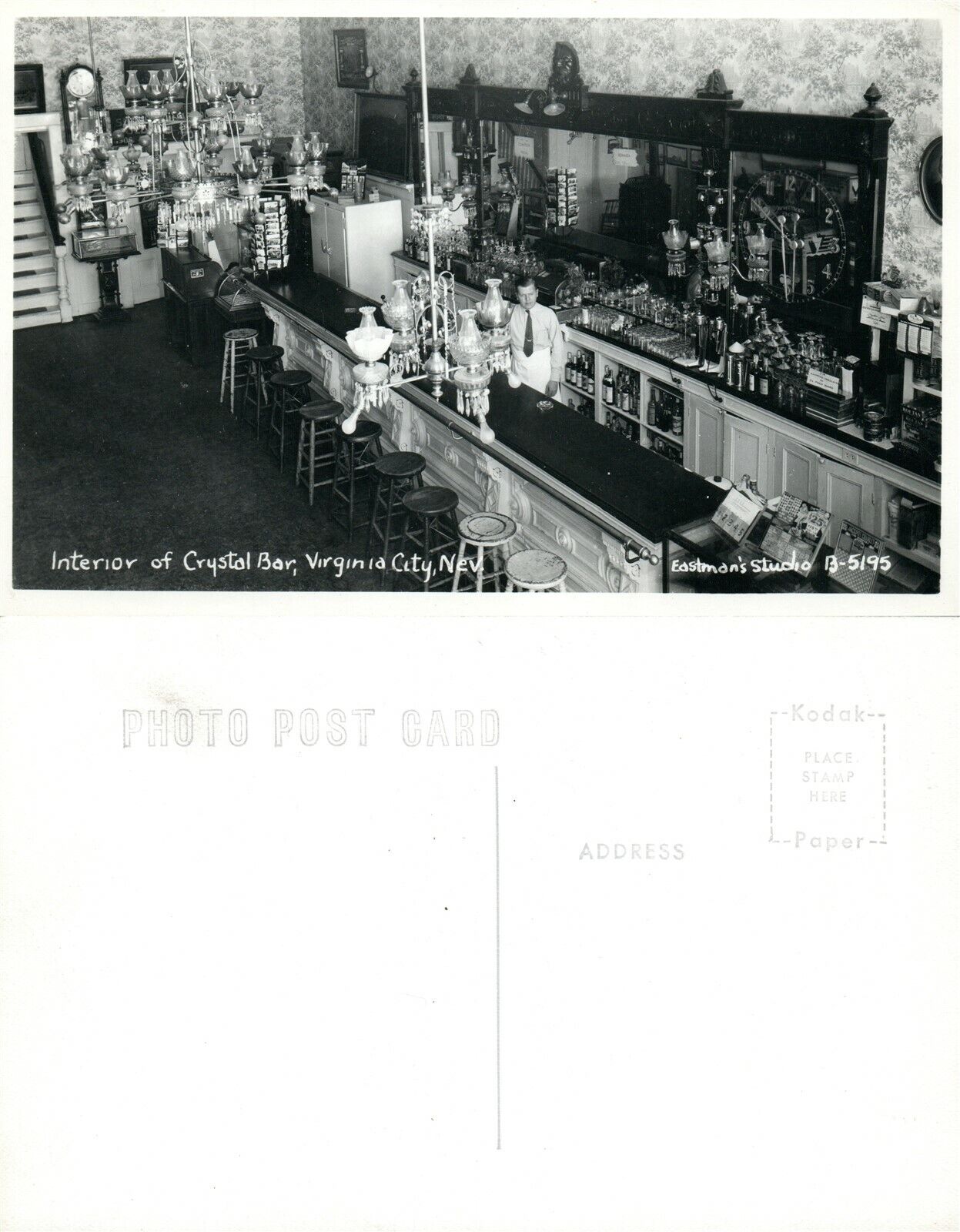 VIRGINIA CITY NV CRYSTAL BAR INTERIOR VINTAGE REAL PHOTO POSTCARD RPPC