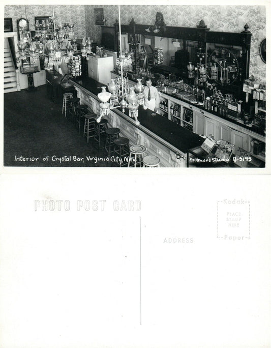 VIRGINIA CITY NV CRYSTAL BAR INTERIOR VINTAGE REAL PHOTO POSTCARD RPPC