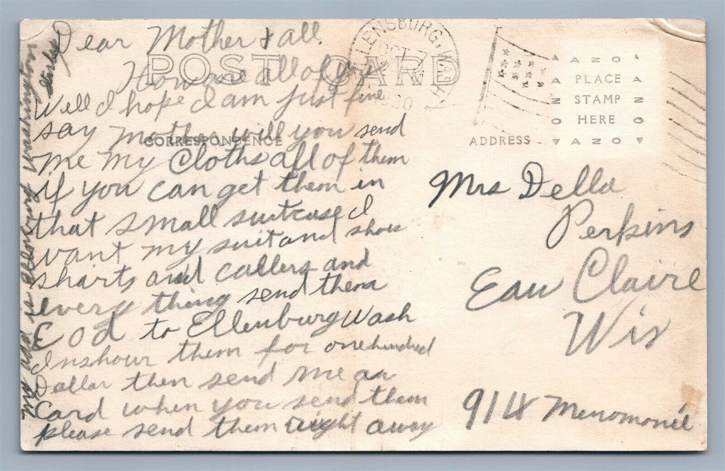 ELLENSBURG WA W.S.K.S.1920 ANTIQUE REAL PHOTO POSTCARD RPPC