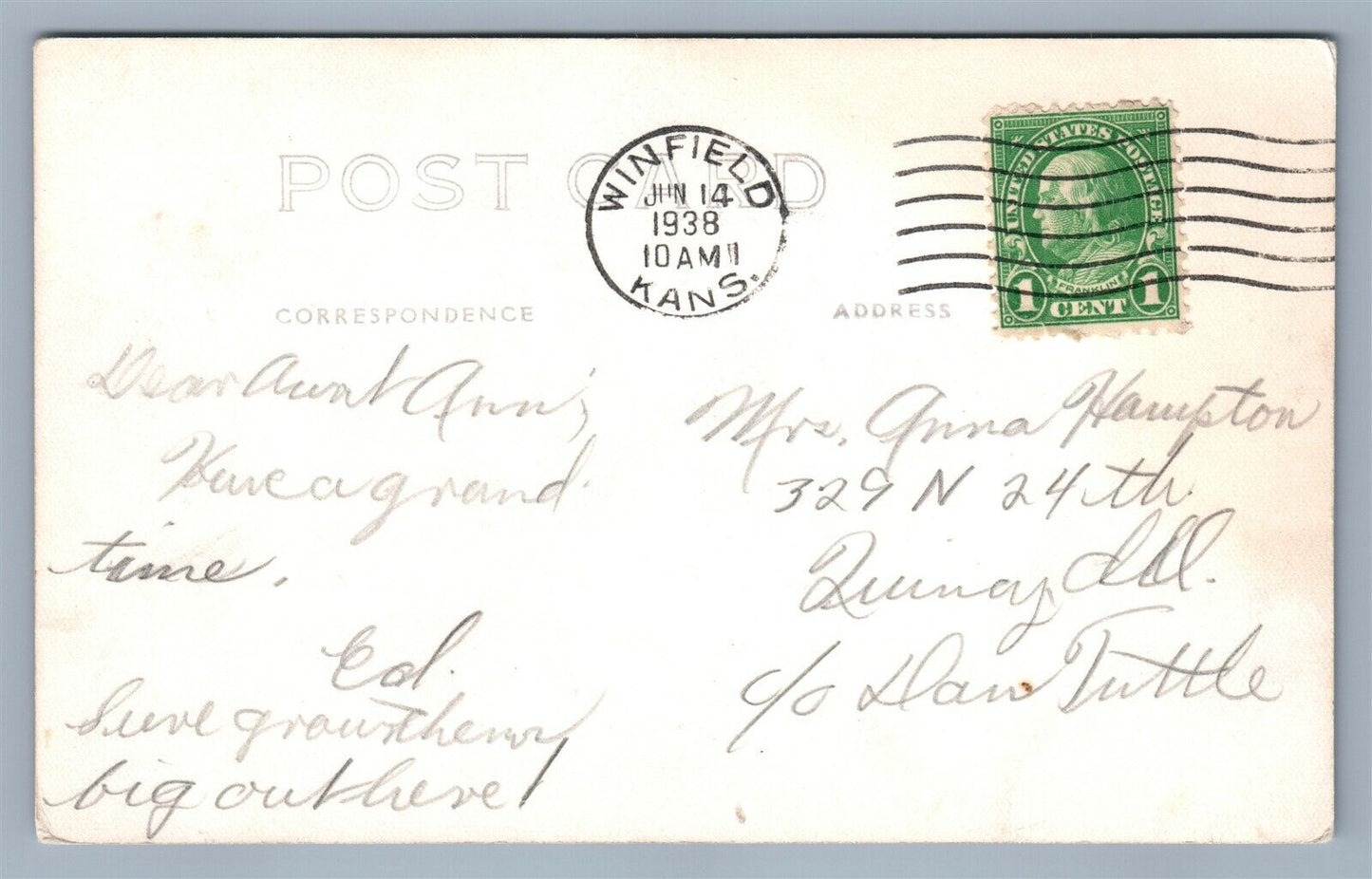 EXAGGERATED GRASSHOPER COWBOY RIDING VINTAGE REAL PHOTO POSTCARD RPPC KANSAS