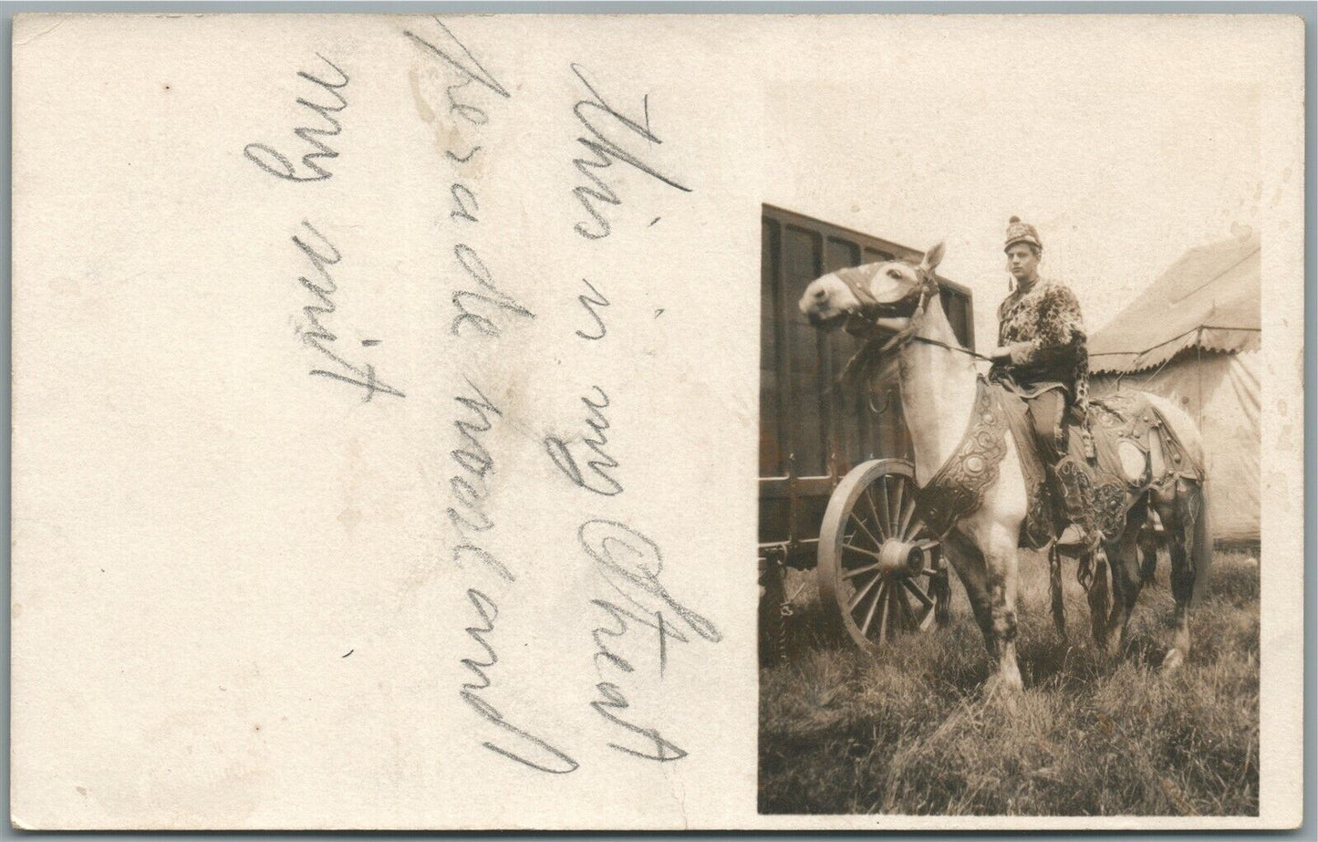 DRESSED HORSEMAN CIRCUS? ANTIQUE REAL PHOTO POSTCARD RPPC