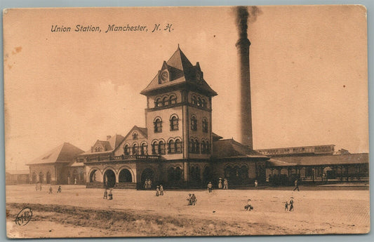 MANCHESTER NH RAILROAD STATION RAILWAY TRAIN DEPOT ANTIQUE POSTCARD