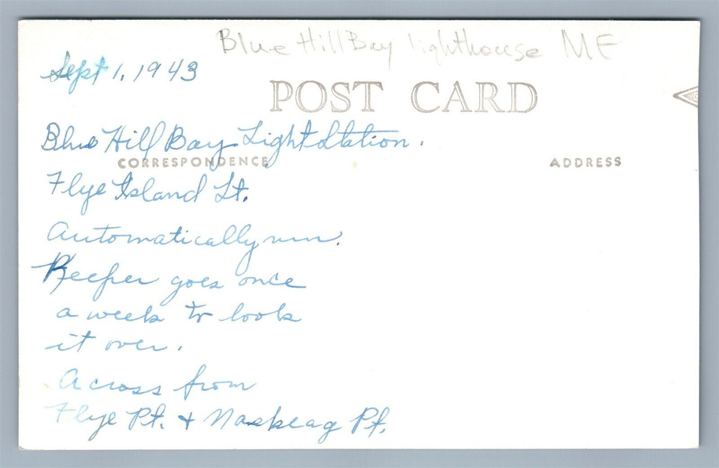 BLUE HILL BAY ME LIGHTHOUSE 1949 VINTAGE REAL PHOTO POSTCARD RPPC