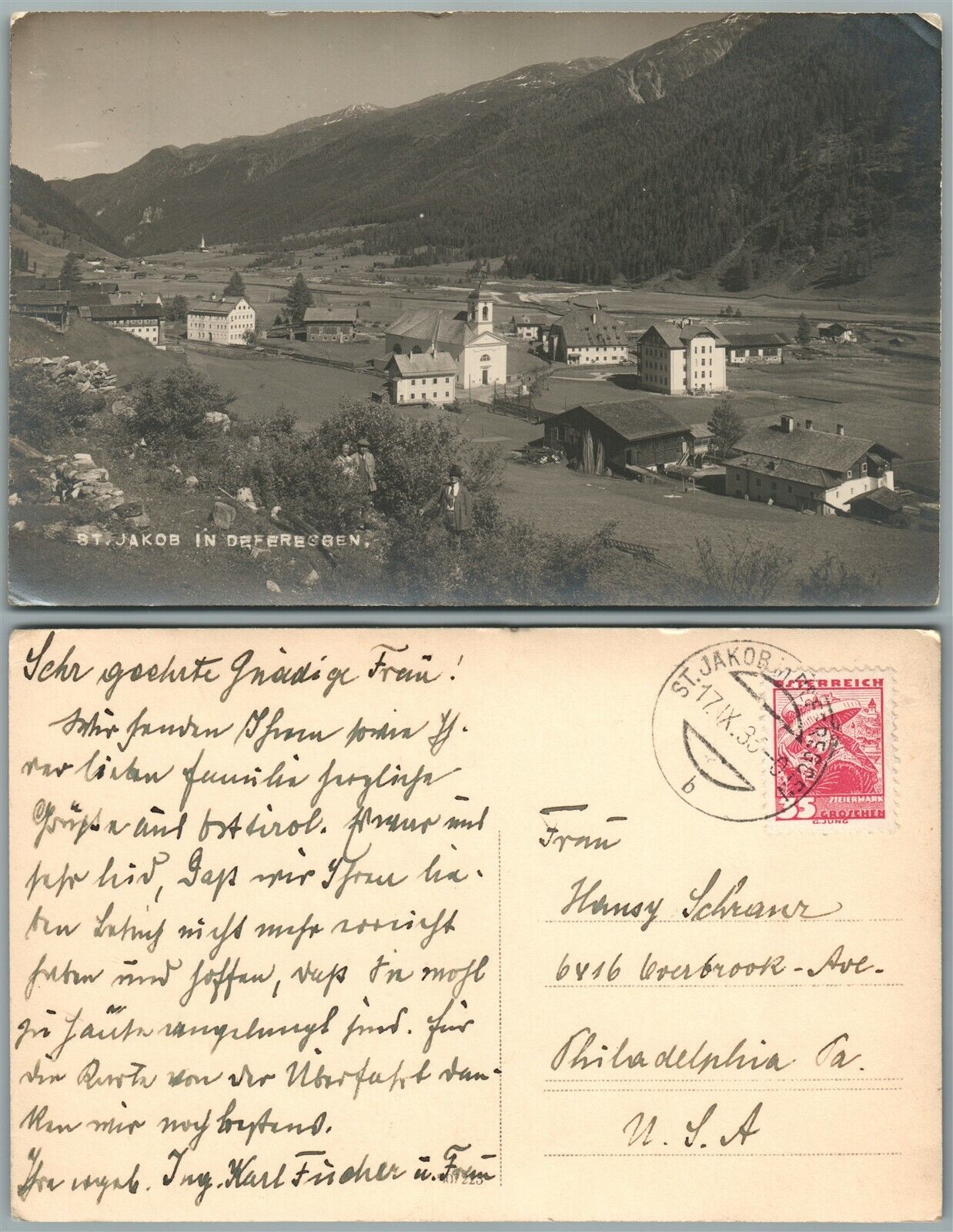 ST.JAKOB IN DEFEREGGEN TYROL AUSTRIA ANTIQUE REAL PHOTO POSTCARD RPPC w/ stamp