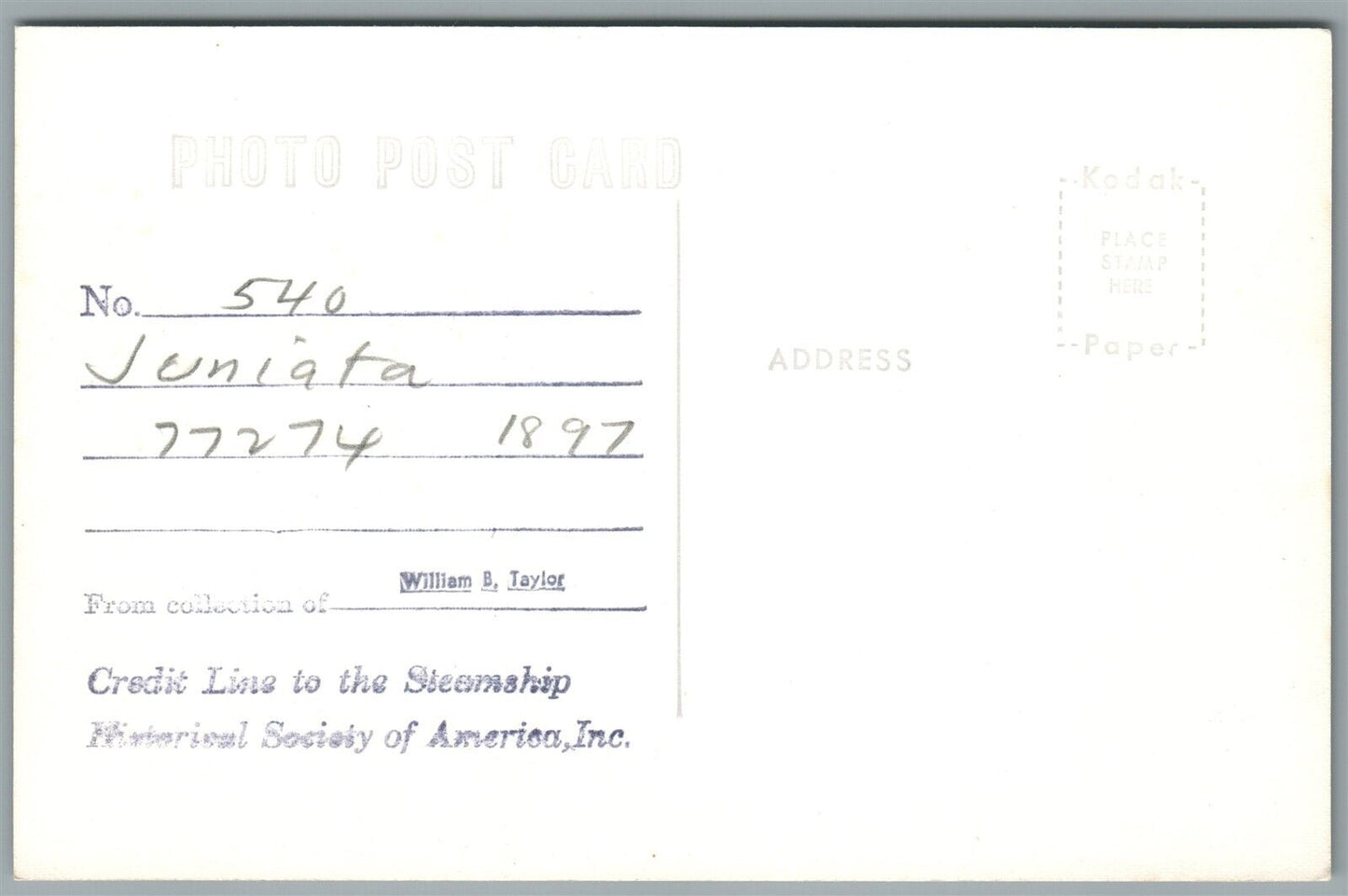 STEAMSHIP JUNIATA VINTAGE REAL PHOTO POSTCARD RPPC
