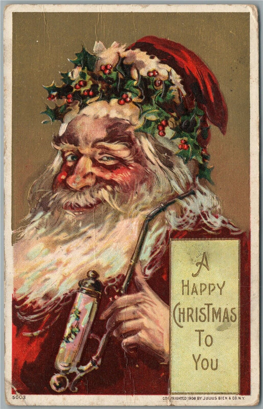 SANTA CHRISTMAS EMBOSSED 1909 ANTIQUE POSTCARD by JULIUS BIEN