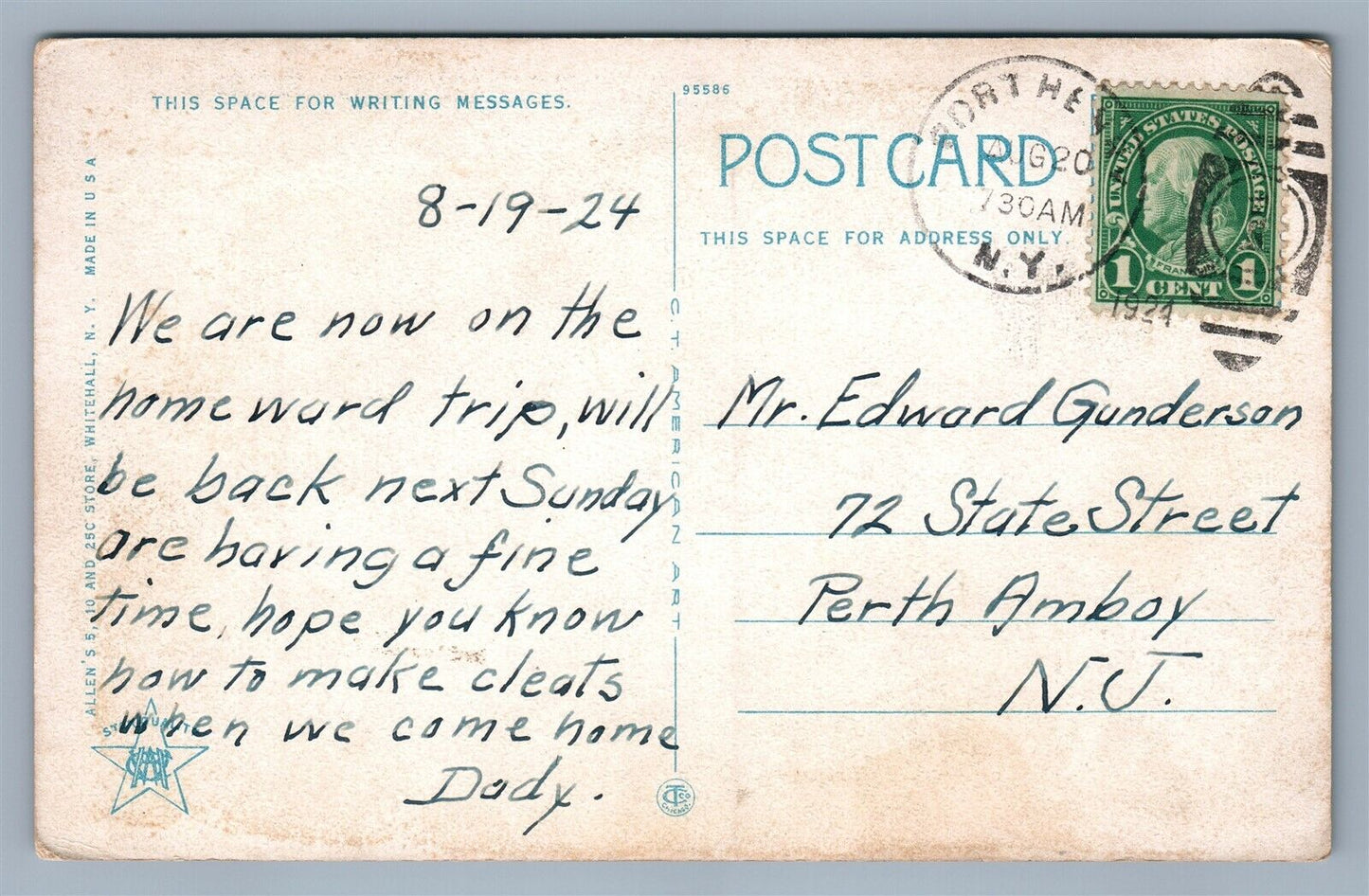 WHITEHALL NY VIEW FROM G.A.R. PARK ANTIQUE POSTCARD