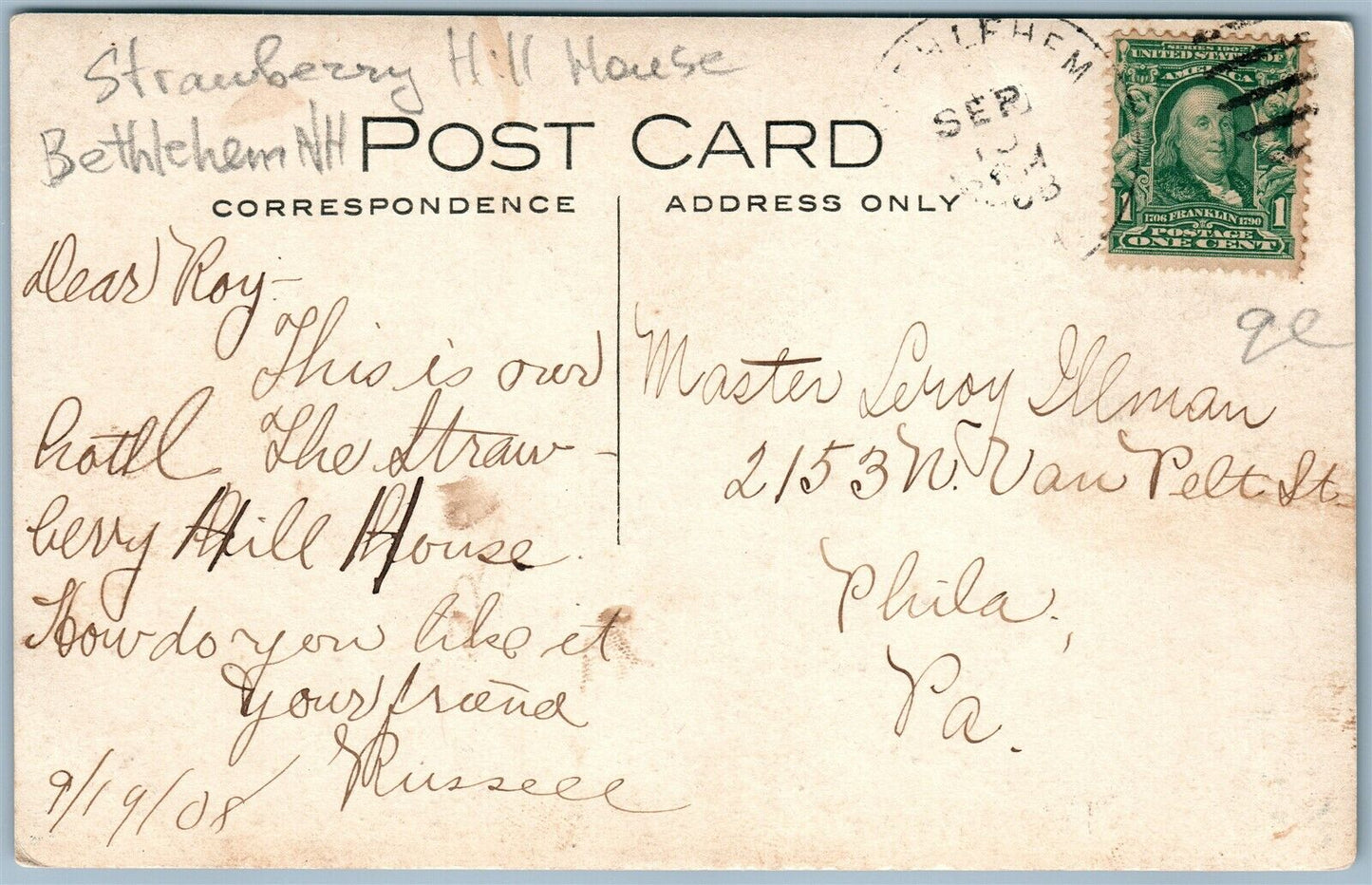BETHLEHEM NH STRAWBERRY HILL HOUSE ANTIQUE REAL PHOTO POSTCARD RPPC
