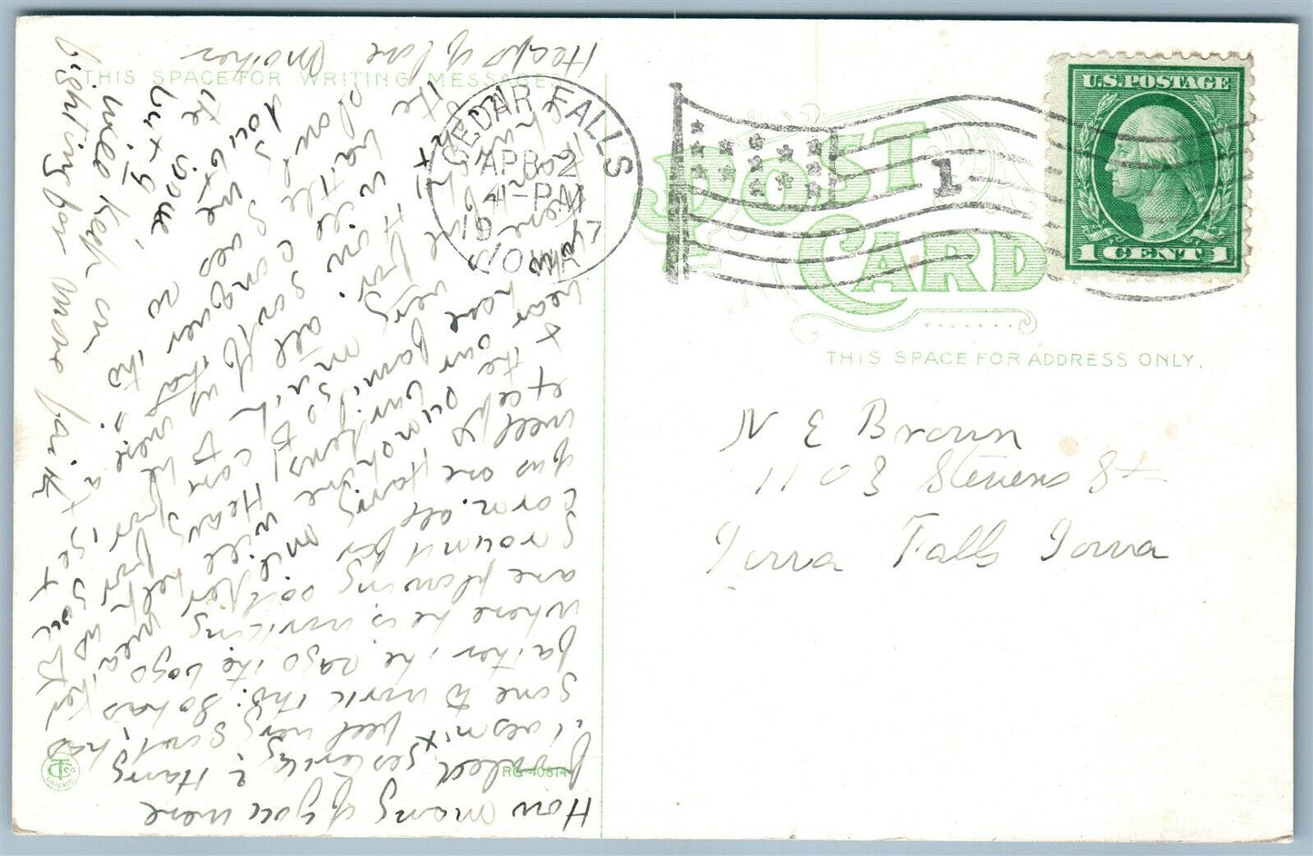 CEDAR FALLS IA CEDAR RIVER 1917 ANTIQUE POSTCARD