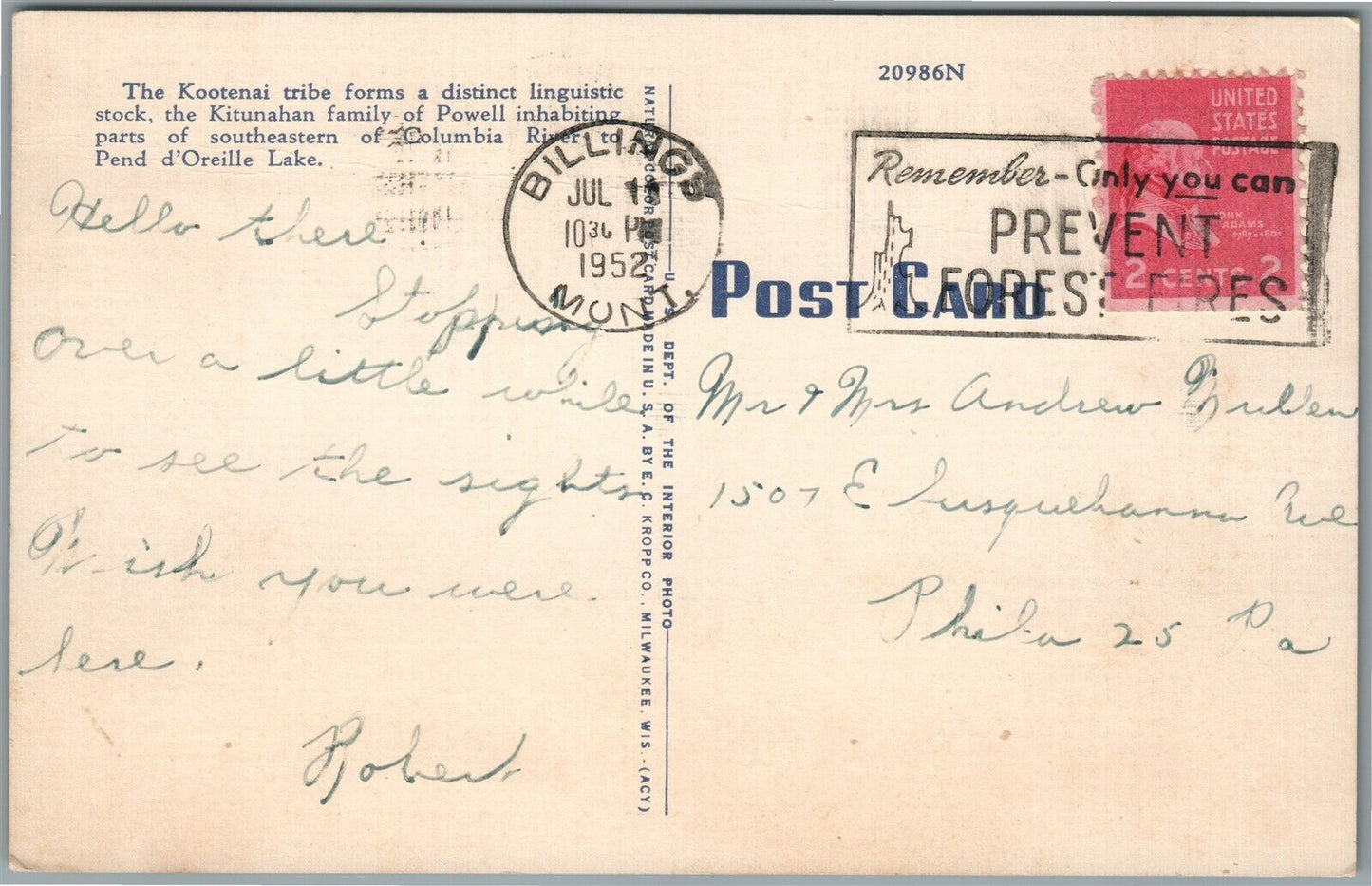 KOOTENAI AMERICAN INDIAN IN FULL REGALIA VINTAGE POSTCARD