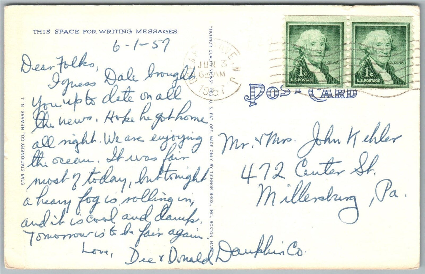 ASBURY PARK NJ GOLF COURSE & BOARDWALK 1957 VINTAGE POSTCARD