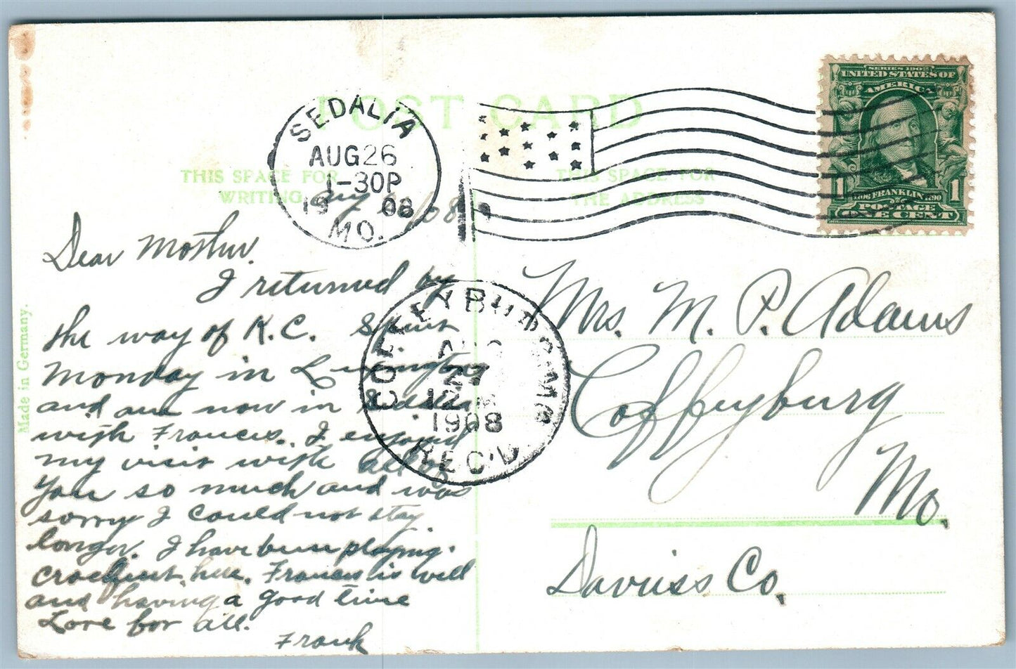 SEDALIS MO SIXTH STREET ANTIQUE POSTCARD