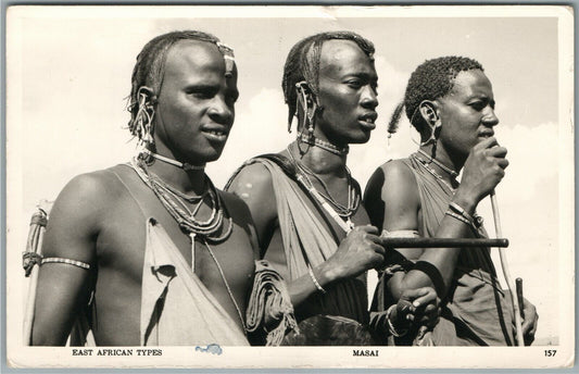 KENYA UGANDA EAST AFRICAN TYPES MASAI ANTIQUE REAL PHOTO POSTCARD RPPC w/ STAMP