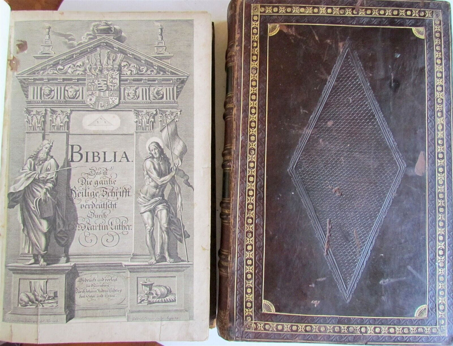 1708 BIBLE in GERMAN 3 MASSIVE FOLIO VOLUMES MARTIN LUTHER ILLUSTRATED antique