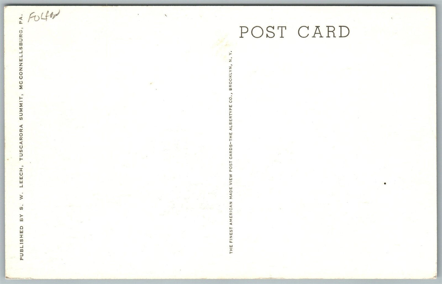 McCONNELSBURG PA & BIG COVE VALLEY from TUSCARORA SUMMIT INN VINTAGE POSTCARD