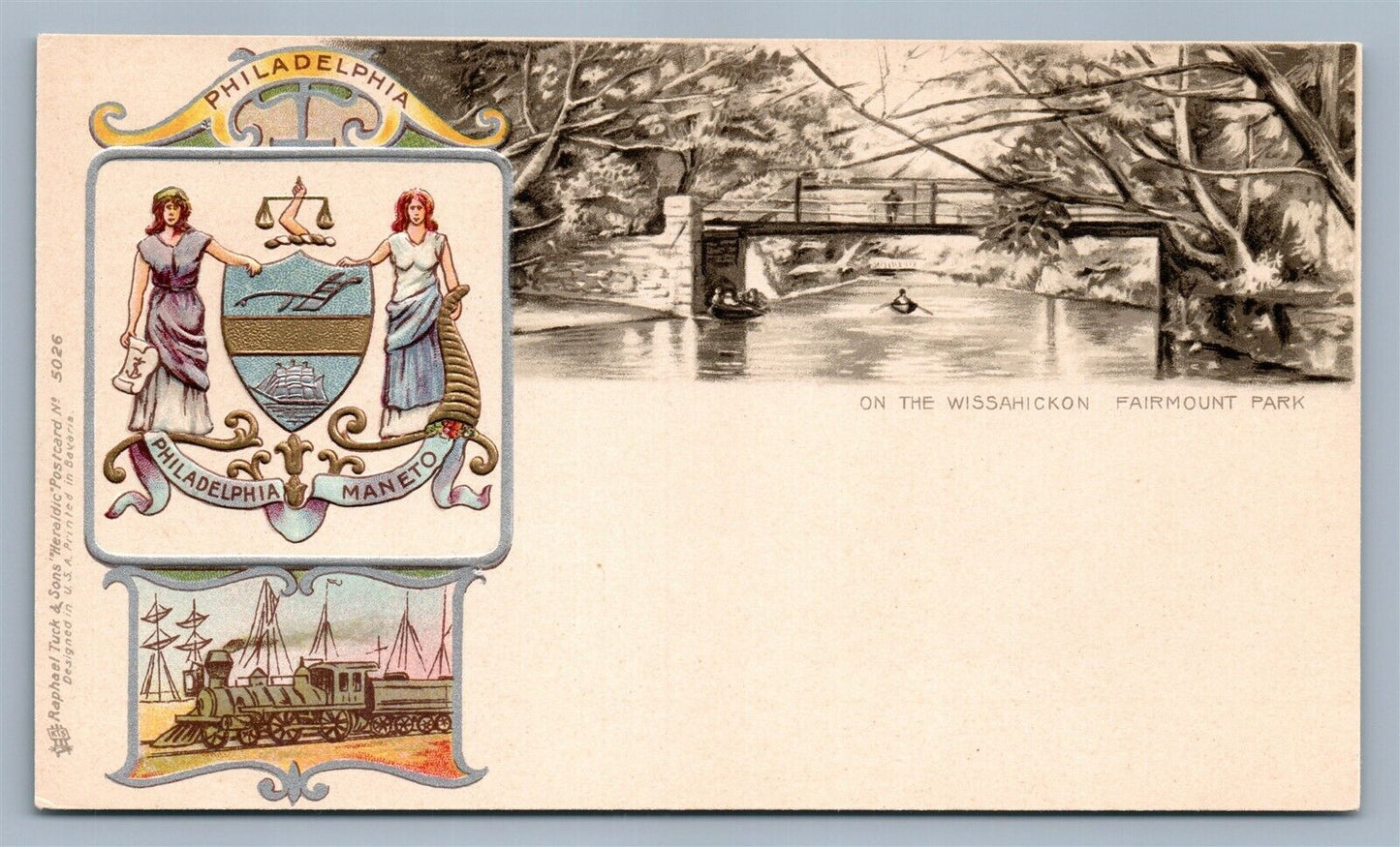 PHILADELPHIA PA FAIRMONT PK HERALDIC ANTIQUE POSTCARD by R.TUCK PRIVATE MAILING