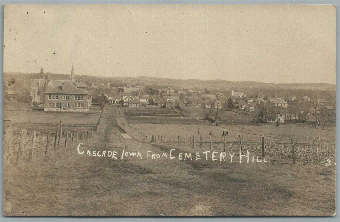 CASCADE IA FROM CEMETERY HILL ANTIQUE REAL PHOTO POSTCARD RPPC