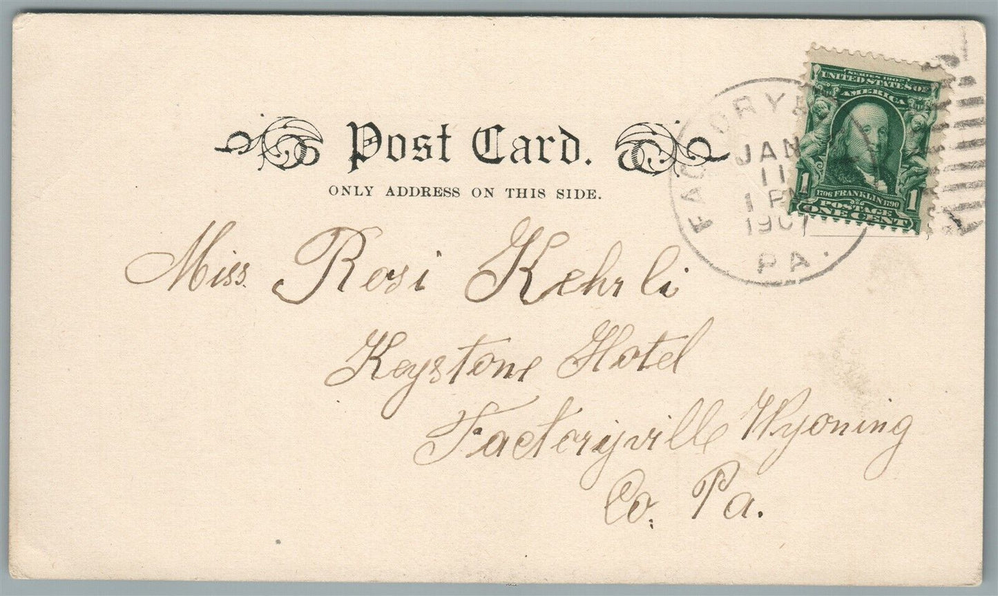 FACTORYVILLE PA BAPTIST CHURCH ANTIQUE POSTCARD