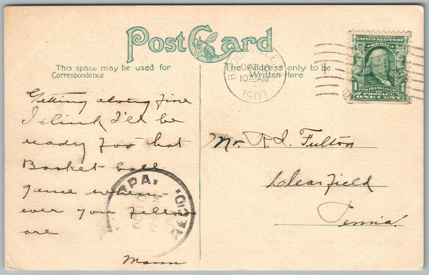 BROOKVILLE PA MAIN STREET & PRESBYTERIAN CHURCH 1907 ANTIQUE POSTCARD